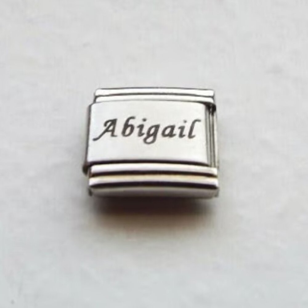 Name Abigail laser 9mm stainless steel italian charm bracelet link new